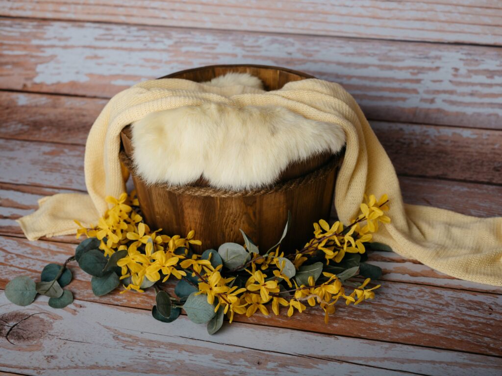 Set mit Körbchen oder Schale, Decken und Accessoires im Fotostudio in Denkendorf